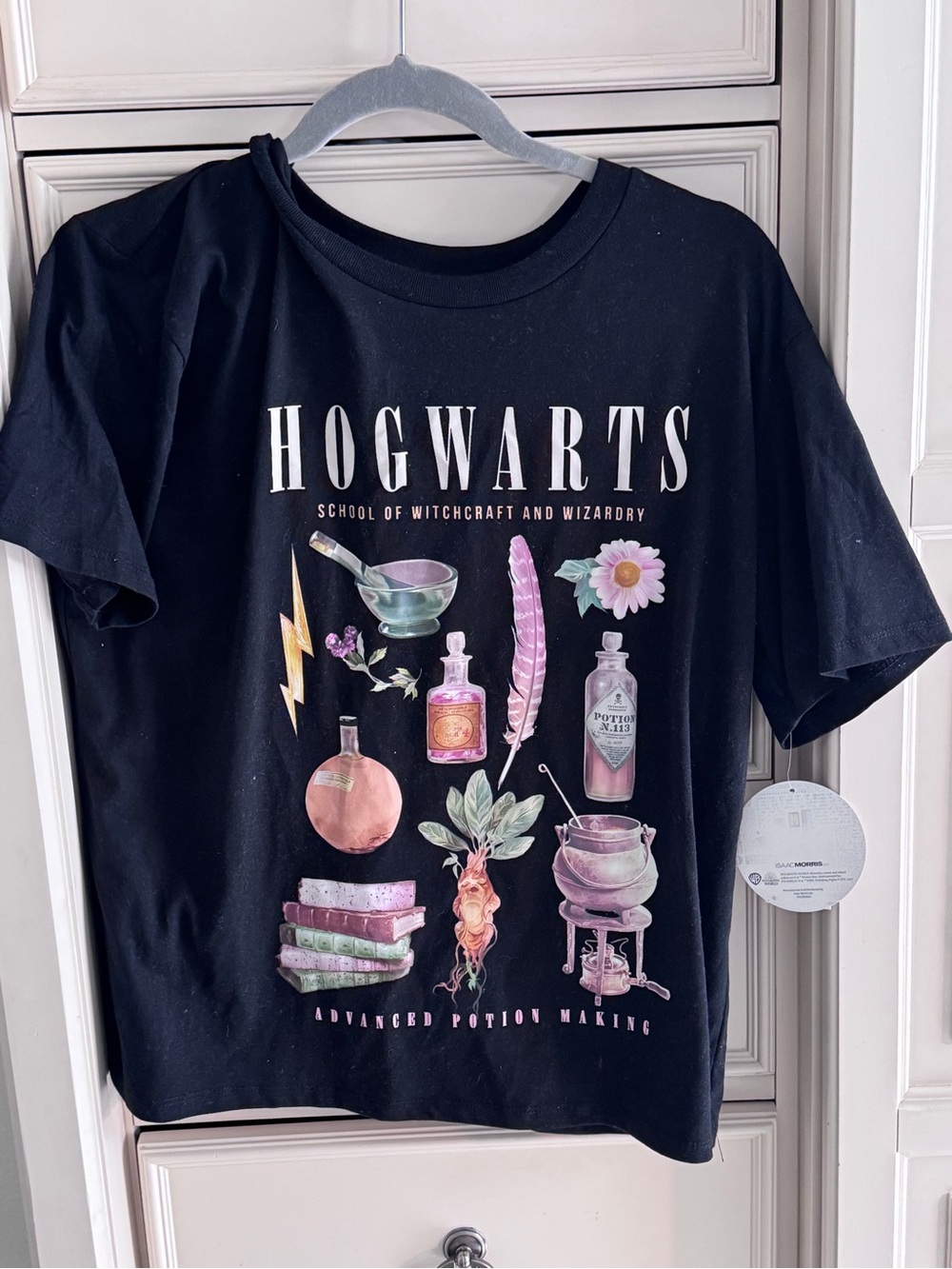 Hogwarts Graphic Tee in Black with Pastel Potion Art